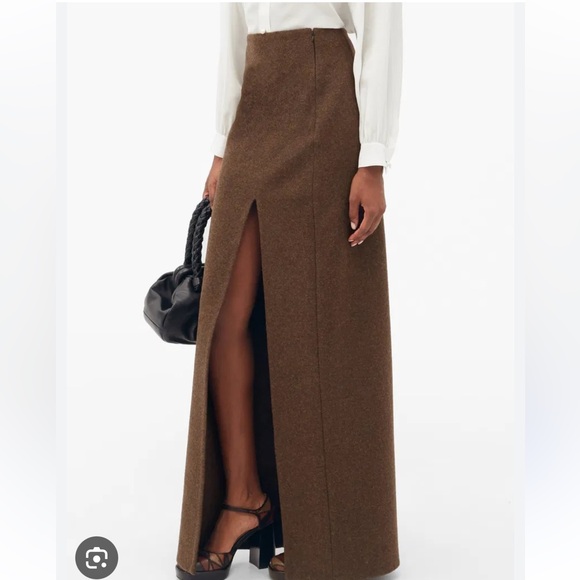 Miu Miu Brown Wool Maxi Skirt Slit - Picture 2 of 10
